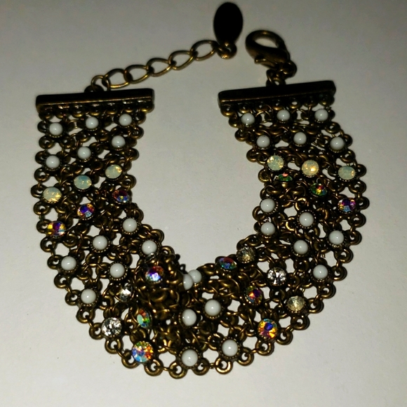 NWT LAUREN G ADAMS PEWTER BRACELET PEARL AND CRYSTAL - Picture 3 of 4